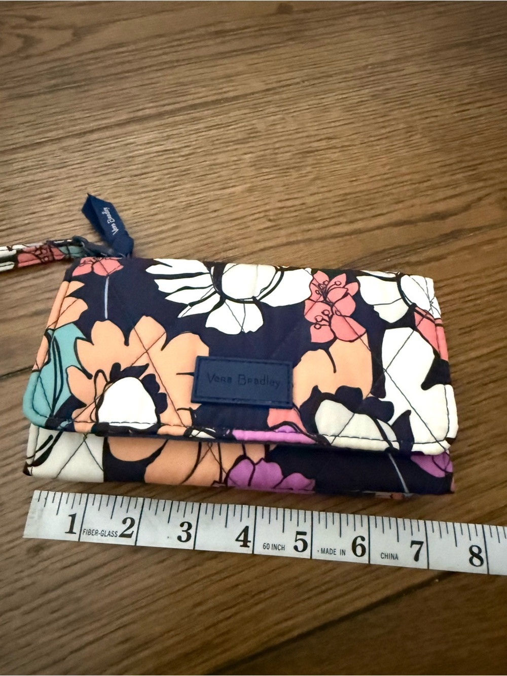 Vera Bradley Navy Floral Nylon Quilted Wristlet Wallet